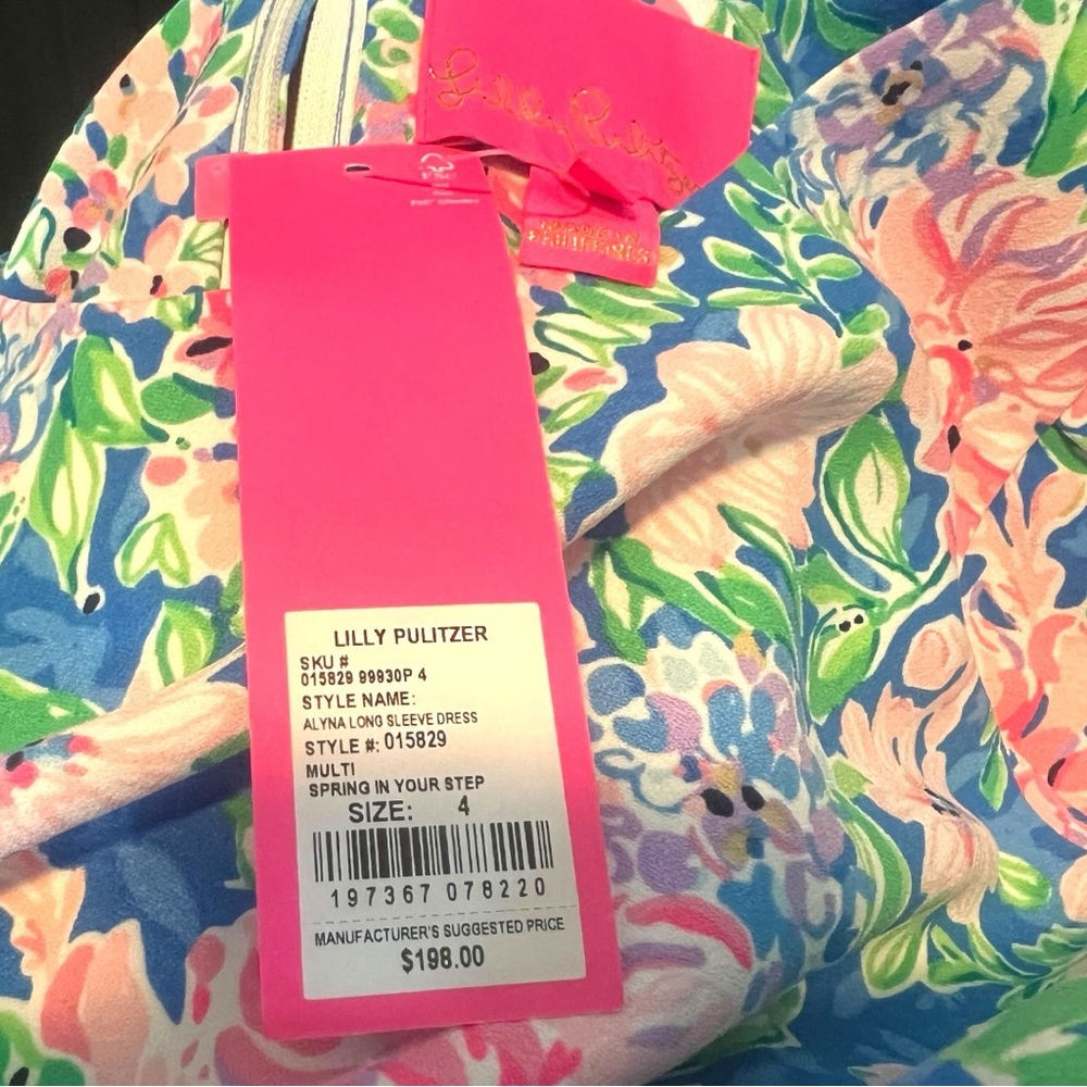 NEW LILLY PULITZER Alyna Long Sleeve Shift Dress Spring in Your Step Size 4 - Picture 3 of 6